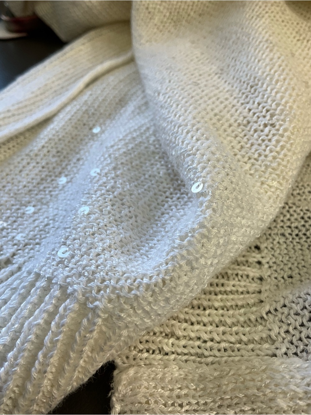 BRUNELLO CUCINELLI White Sequin Sparkle Knit Cardigan Open Front Lightweight M - Picture 7 of 10